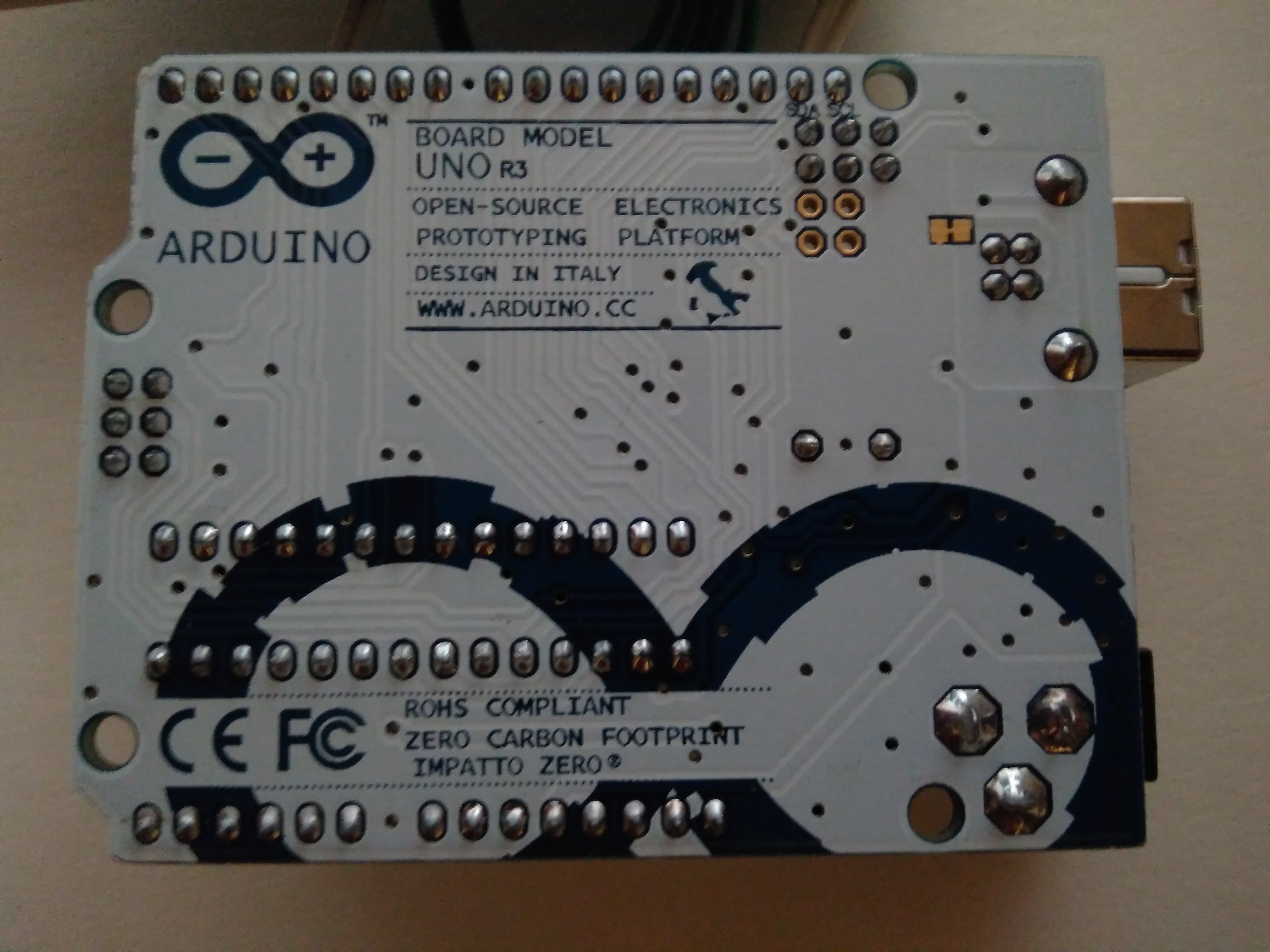 Back side of the Arduino board