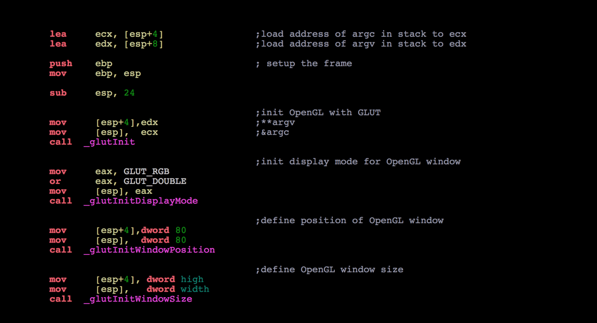 Assembler animation on Mac (GLUT and OpenGL)