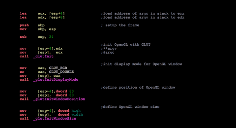 Assembler animation on Mac (GLUT and OpenGL)